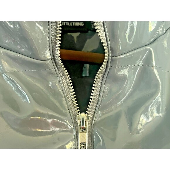 Pretty Little Thing Puffer Coat US Size 12 Vinyl Bubble Jacket Gray Silver Shiny - Picture 3 of 8